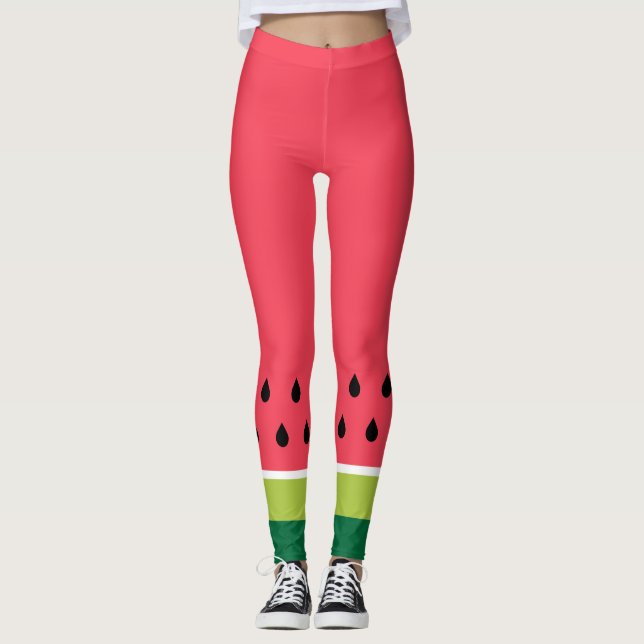 Leggings Melón verde rosa de coral moderno divertido Melón  (Anverso)