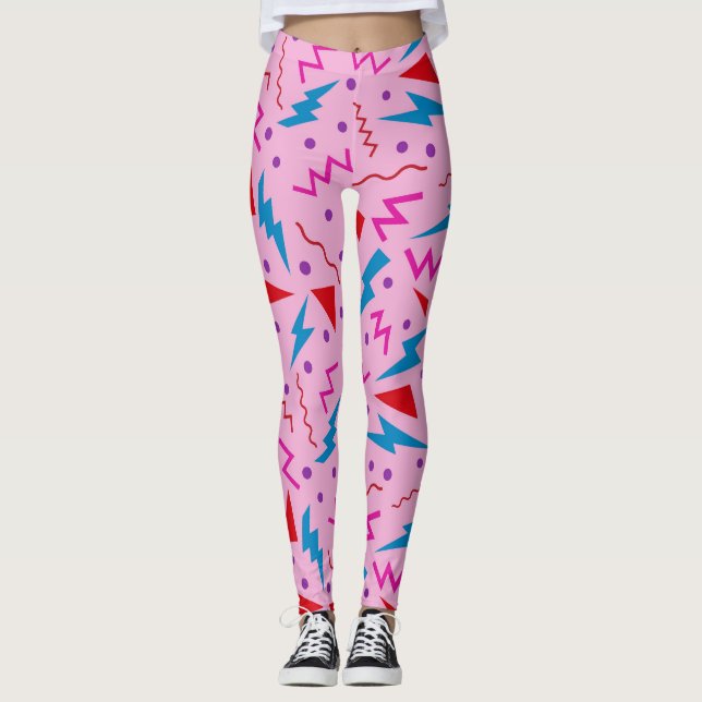 Leggings Memphis de los años 80 estilo geométrico rosa (Anverso)