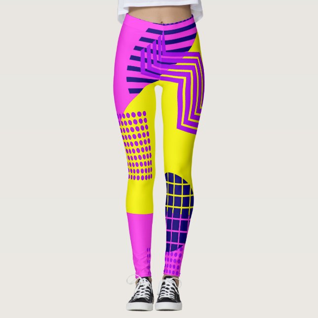 Leggings Memphis Ochenta: Fondo de formas geométricas (Anverso)