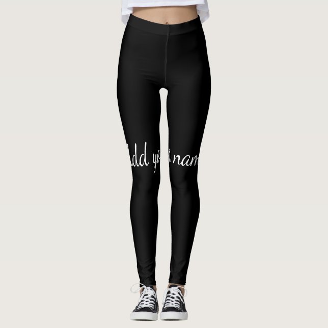 Leggings Mensaje de texto de nombre de agregado sólido negr (Anverso)