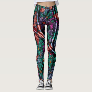 Leggings Menta anaranjada #2 floral púrpura