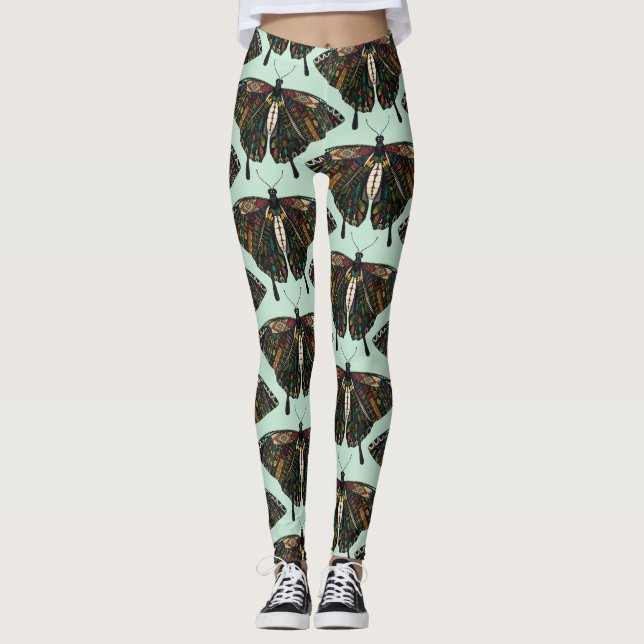 Leggings menta de mariposa de cola torta (Anverso)