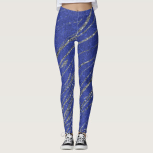 Leggings Menú de fiesta de rayas de mármol moderno glam azu