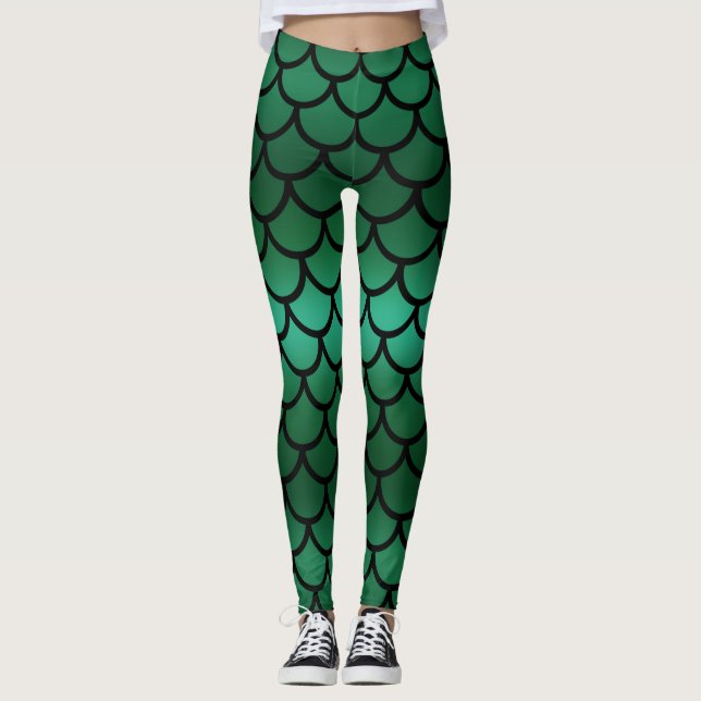 Leggings Mermaid Verde y Negro Escala Fantasía Pescado (Anverso)