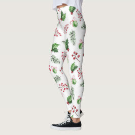 Leggings Merry Christmas Balls Holly Berries Pine