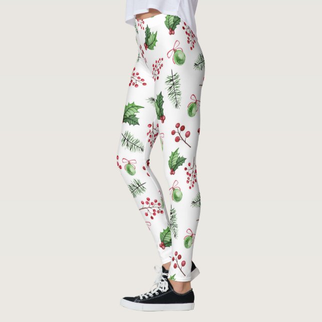 Leggings Merry Christmas Balls Holly Berries Pine (Izquierda)