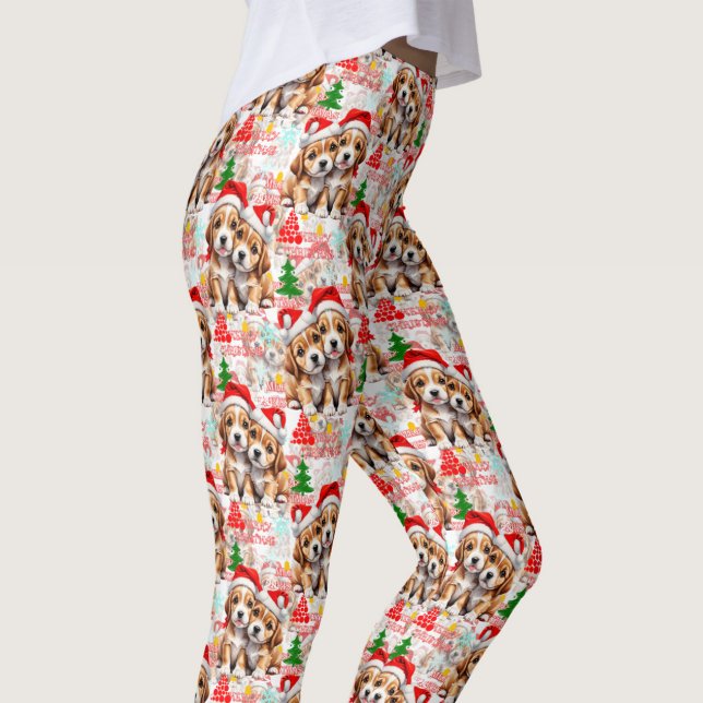 Leggings Merry Christmas Santa Hat Dog Puppy Design - White (Subido por el creador)