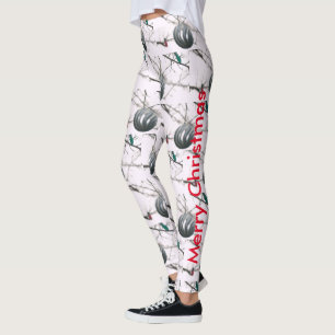 Leggings Merry Christmas Silver Ornament Ball Tree Lights