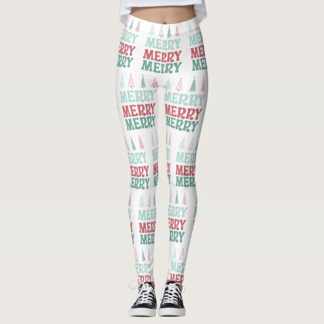 Leggings Merry Merry Merry with Pastel Boho Christmas Trees (Anverso)