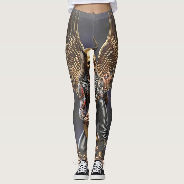 Leggings Metal Gitarrist mit Adlerflügeln und Totenschädel (Anverso)