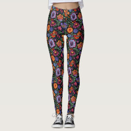 Leggings Mexican Otomi Folk Floral Colorful