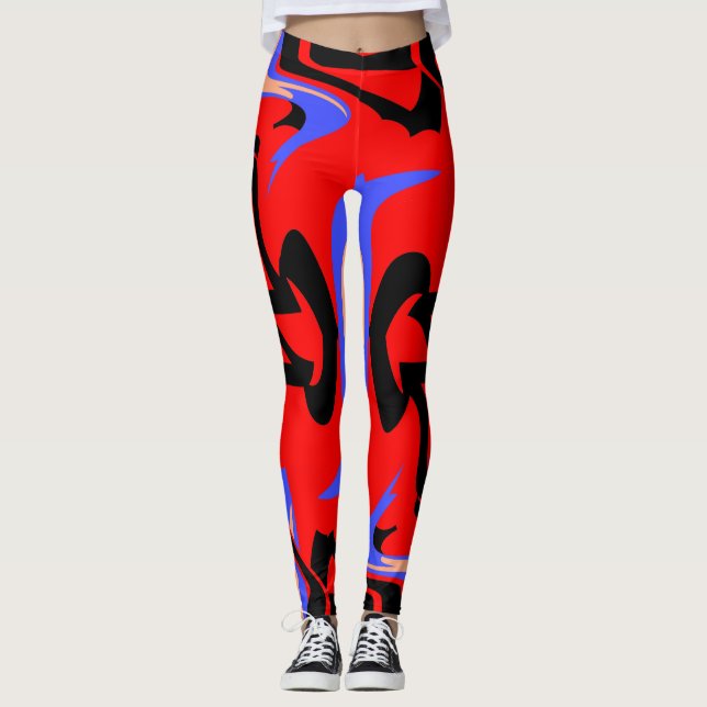 Leggings Mezcla de arte indio y japonés del rojo festivo (Anverso)