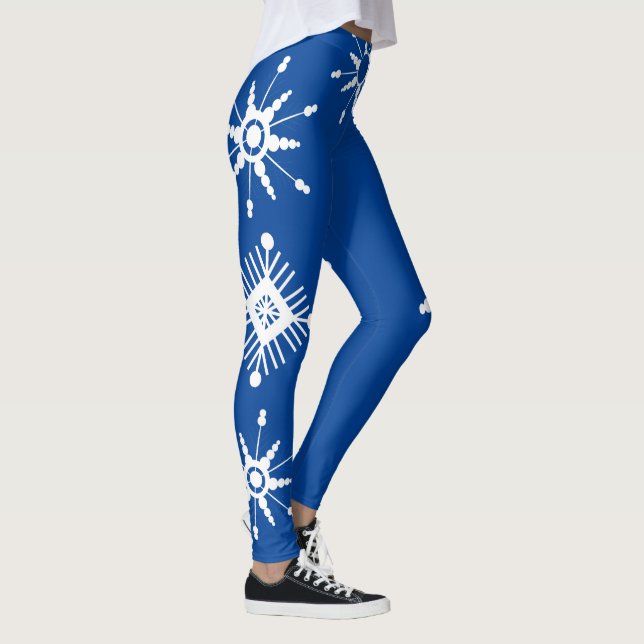 Leggings Mezcla de copos de nieve azul geométrico (Derecha)