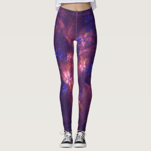 Leggings Mezcla De Flores Abstractas, Luces Púrpura Y Azul