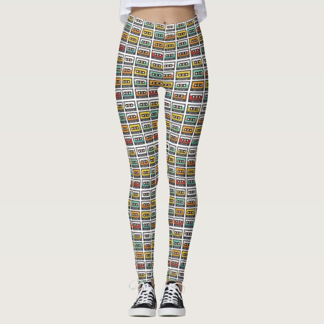 Leggings Mezcla de música retro Cassette Cinta Colorida Pat (Anverso)