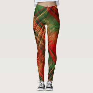 Leggings Mezcla tradicional de revisión de tartán verde roj