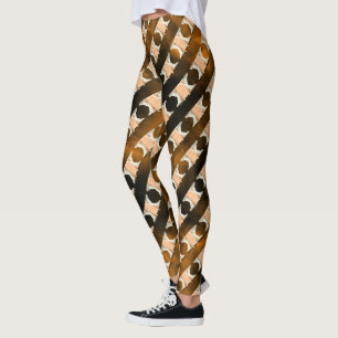 Leggings Mezclar naranja geométrico de rayas de color beige