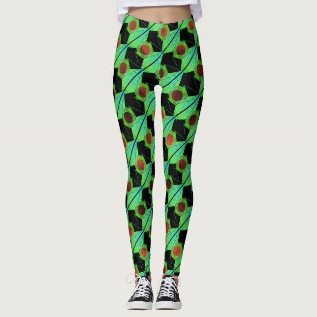 Leggings Mezclar rayas, círculos o hexágono rojizo (Anverso)