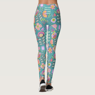 Leggings Midcentury Floral Green