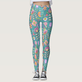 Leggings Midcentury Floral Green