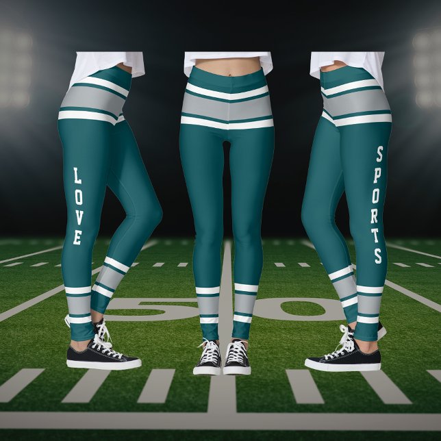 Leggings Midnight Green Silver Team Jersey Love Sports (Midnight Green Silver Team Jersey Love Sports Leggings)
