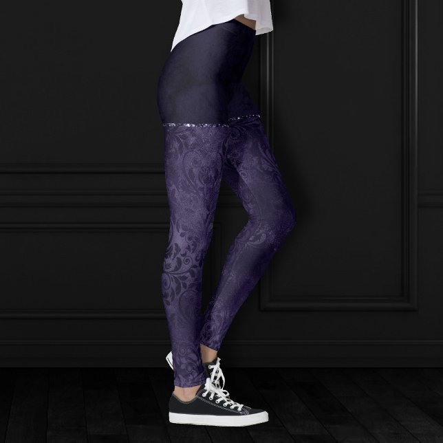 Leggings Midnight Indigo Romance | Damasco satinado (Subido por el creador)