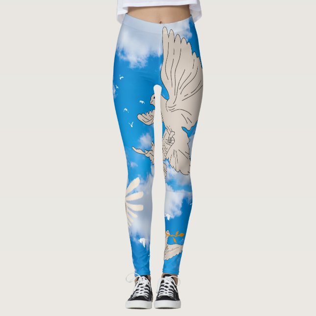 Leggings Mikitiez pájaro blanco cielo azul verano libertad  (Anverso)