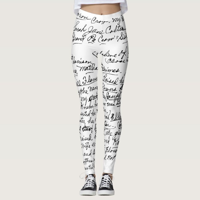 Leggings Minimal Handwriting Pattern – чорний рукописний пр (Anverso)