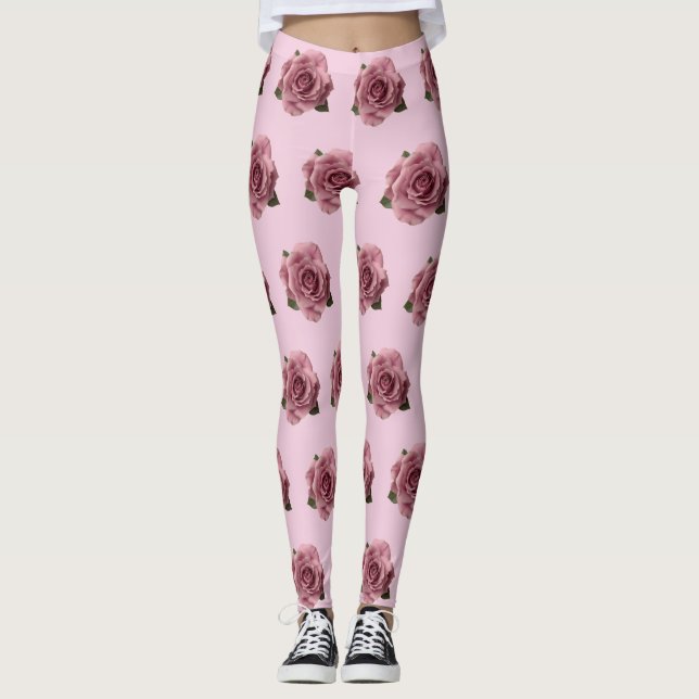 Leggings Minimal Pink Rose Design Pattern (Anverso)