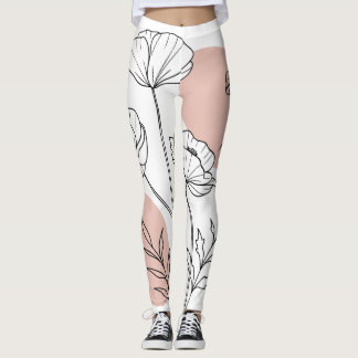 Leggings Minimalist Flowers - Line Art Flowers