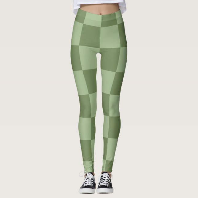 Leggings Minimalist Sage Green Checkerboard Pattern (Anverso)