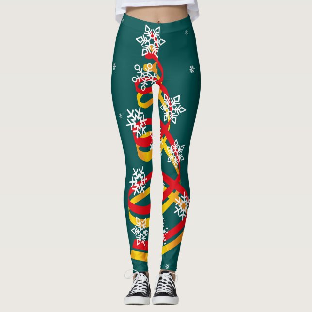 Leggings Minimalist Snowflakes Ribbon Christmas Tree (Anverso)