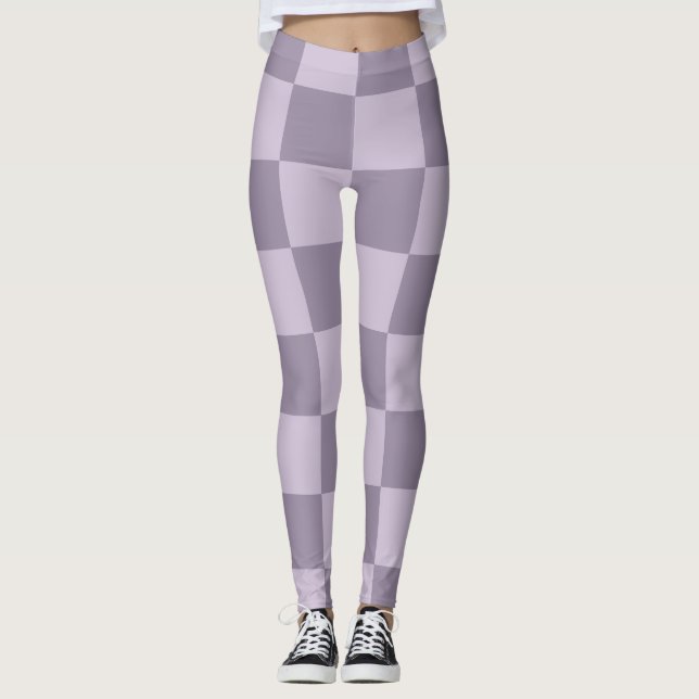 Leggings Minimalist Soft Lavender Checkerboard Pattern  (Anverso)