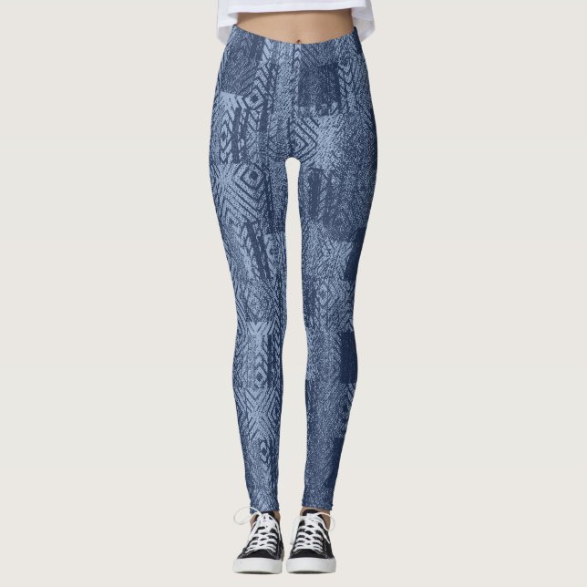 Leggings Mínimo Denim Resumen Memphis Patchwork (Anverso)