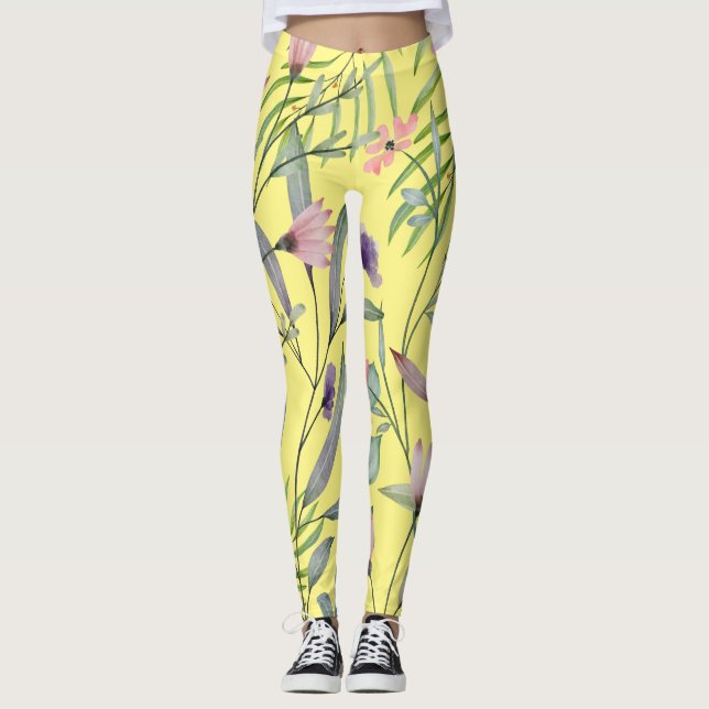 Leggings Mínimo follaje fino amarillo (Anverso)