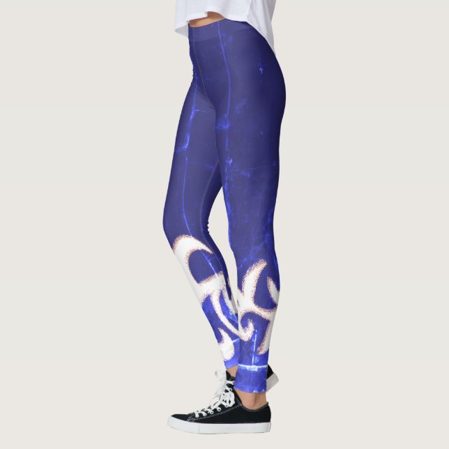 Leggings Mínimo Resumen Dibujo Art Blue White Hand (Izquierda)