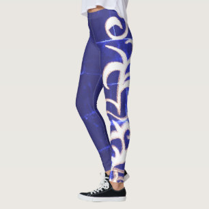 Leggings Mínimo Resumen Dibujo Art Blue White Hand