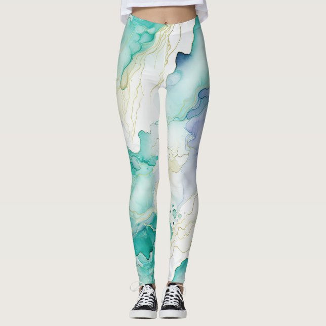 Leggings Mint Aqua Blue Ink Marble (Anverso)