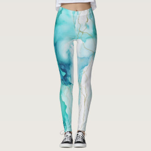 Leggings Mint Aqua Ink Marble