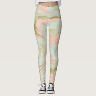 Leggings Mint, coral y oliva de patrón de rotación de mármo