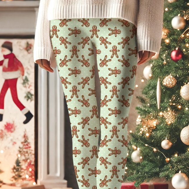 Leggings Mint Green Gingerbread Man Polka Dot Navidades (Subido por el creador)