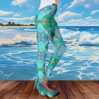 Leggings Mint Turquoise Abstract Geometric Pattern Leging