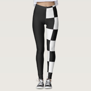Leggings Mitad Cuadrados Modernos Monocromos de Negro y Bla