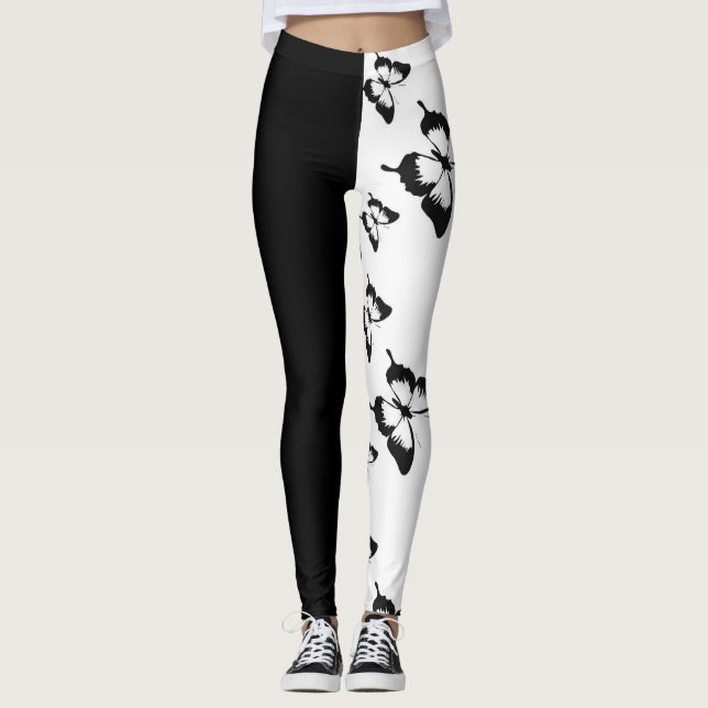 Leggings Mitad negro Mariposa blanca (Anverso)