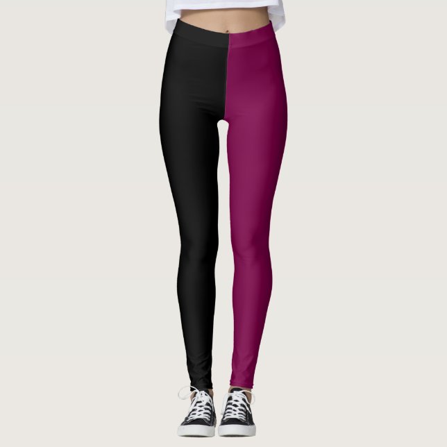 Leggings Mitad negro mitad magenta monocromo (Anverso)