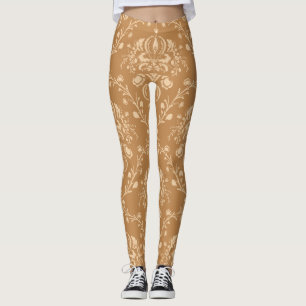 Leggings Mocha Latte Brown Damask