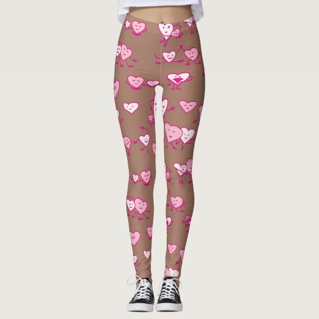 Leggings Mocha Mousse Corazones rosados Parejas Valentine (Anverso)