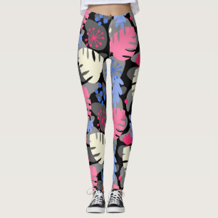 Leggings Mod Monstera Leaf Resumen Tropical Hawaiano-Gris