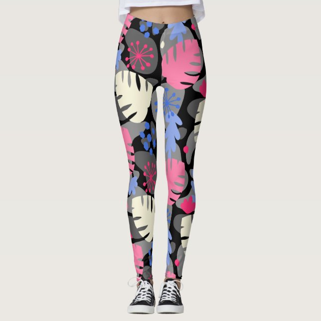 Leggings Mod Monstera Leaf Resumen Tropical Hawaiano-Gris (Anverso)