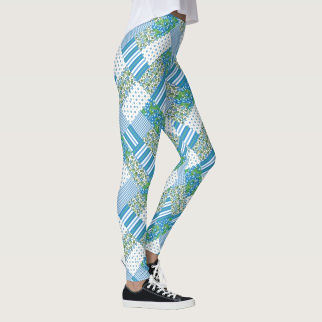 Leggings Moda Azul Moral Glory Faux Patchwork Pattern (Derecha)